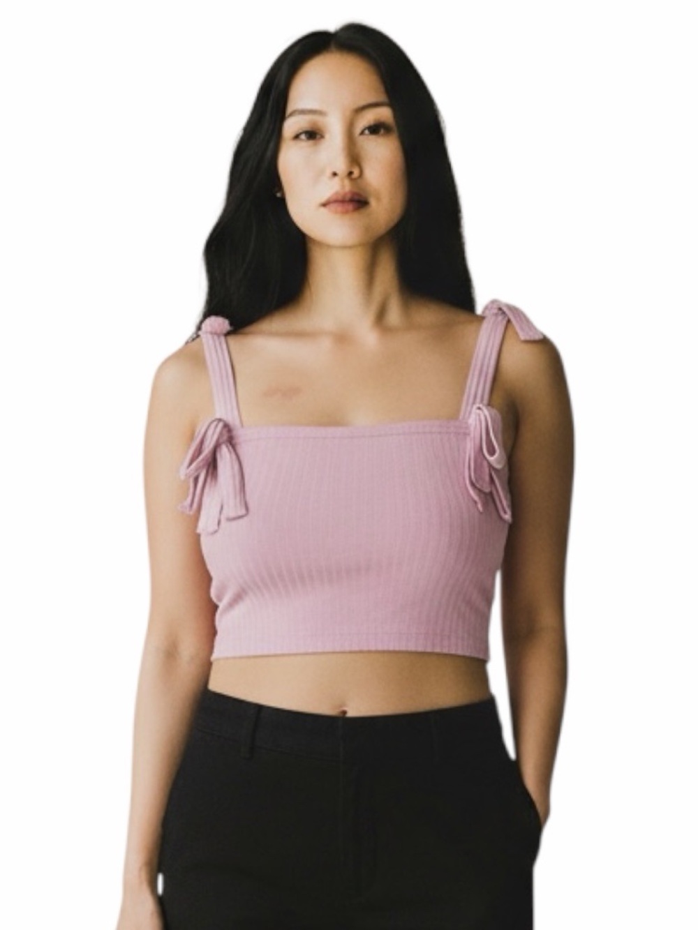 Anthro Pink Ribbed Bow Tank XL Crop Top